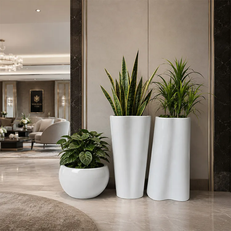 Glossy White Fiberglass Planter
